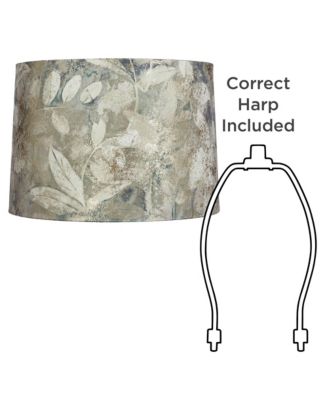 Slant Print Lamp Shade Replacement Drum Velvet Leaves Spider Harp Finial
