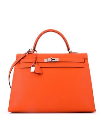 Kelly 35 Handbag Orange Epsom with Palladium Hardware