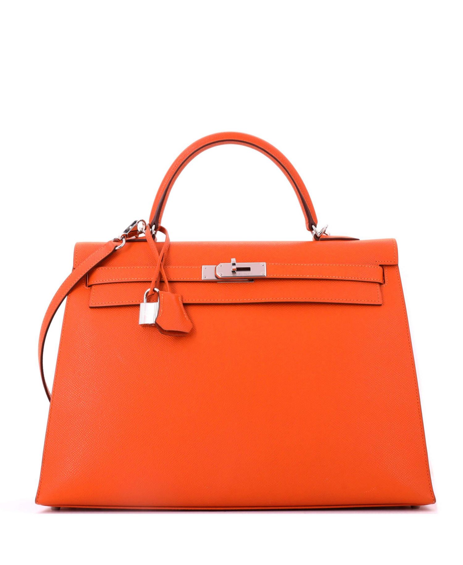 Kelly 35 Handbag Orange Epsom with Palladium Hardware