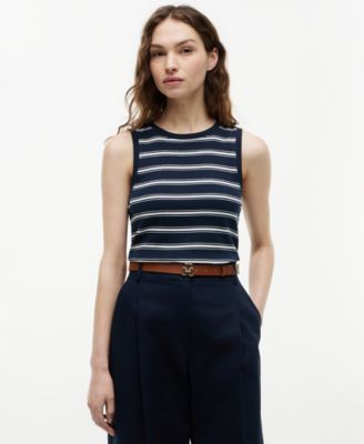 Women's Multi-Stripe Crewneck Cotton Tank Top