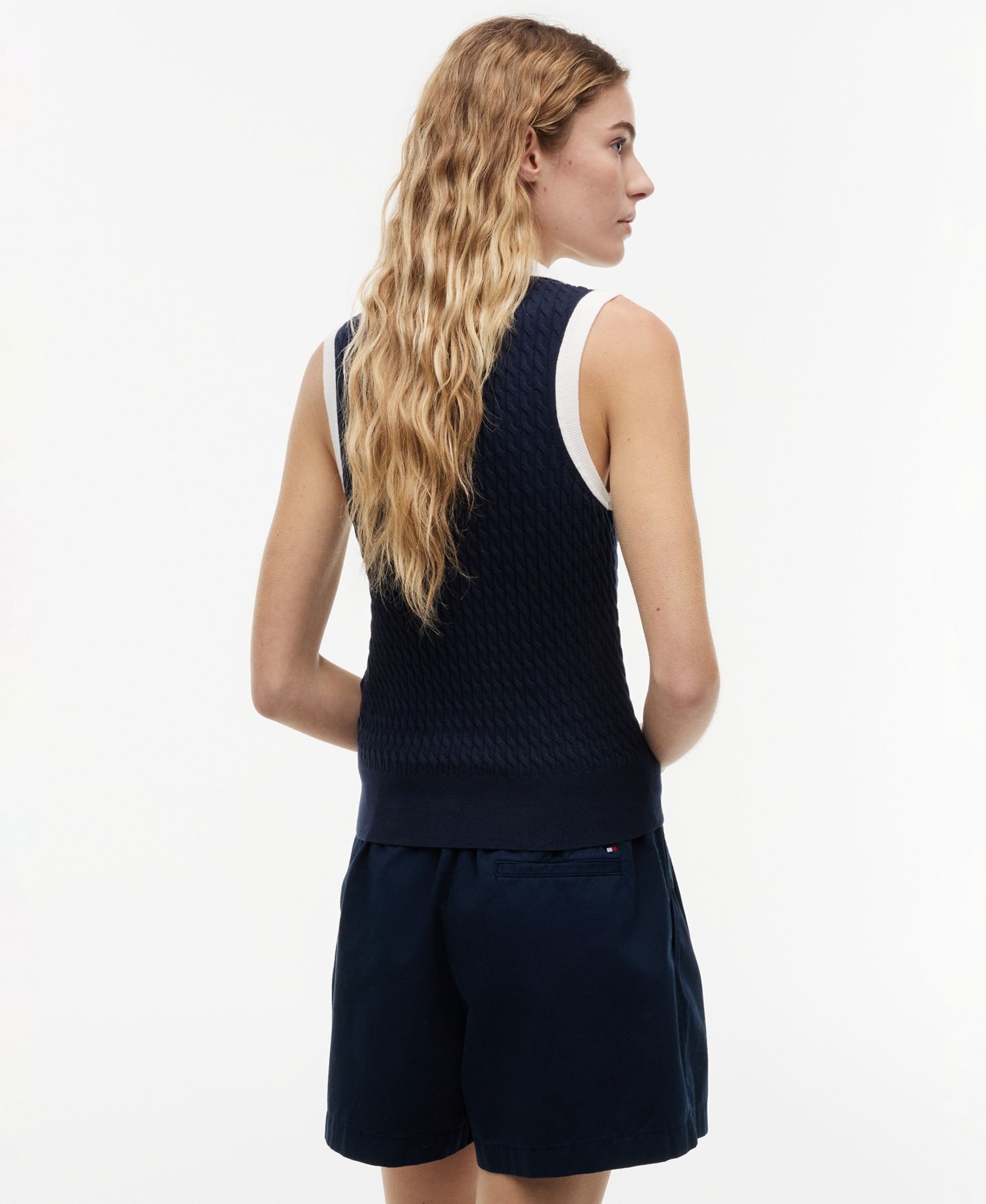 Women's Cable Knit Collared Polo Sweater