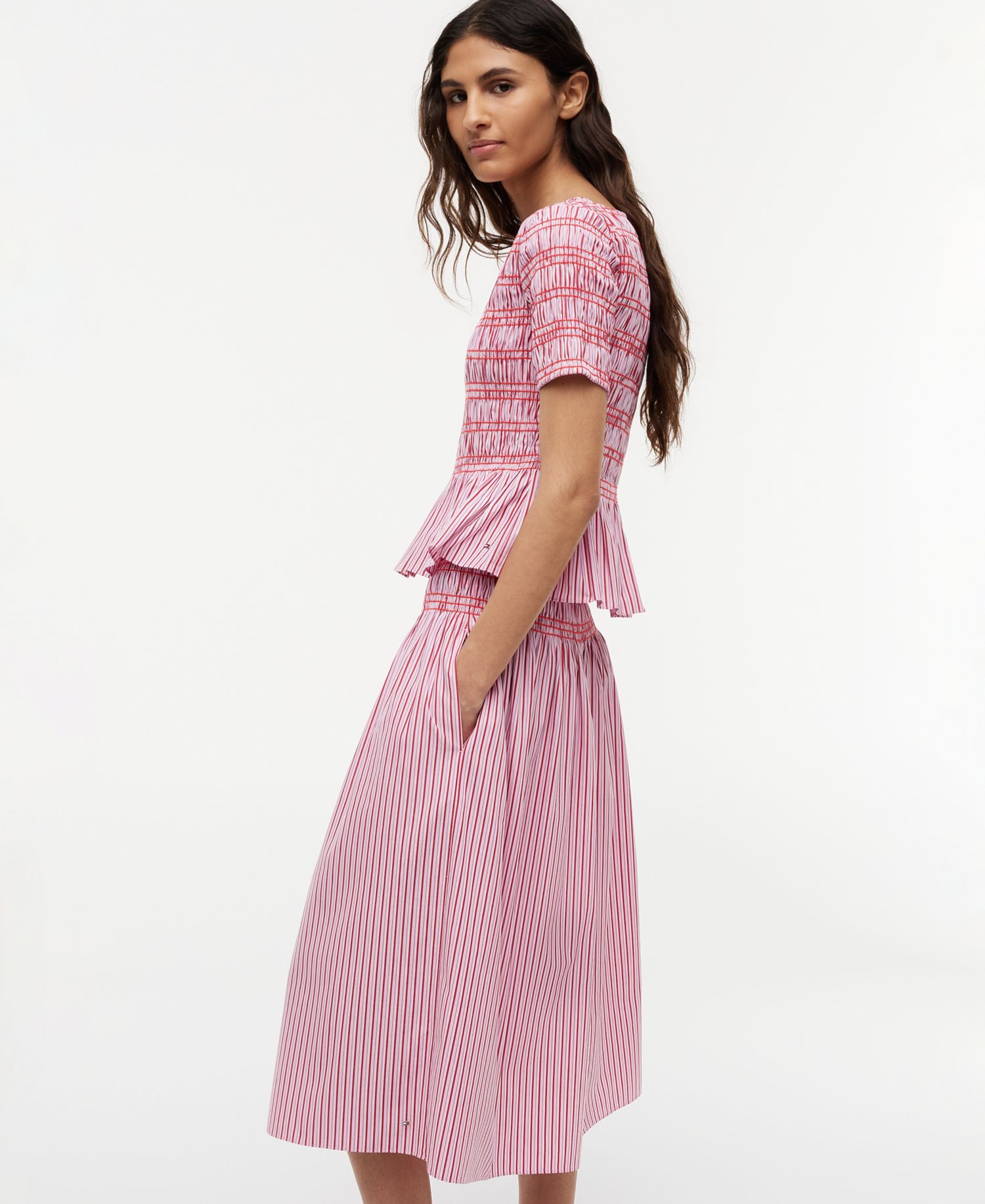 Women's Cotton Smocked Striped Midi Skirt