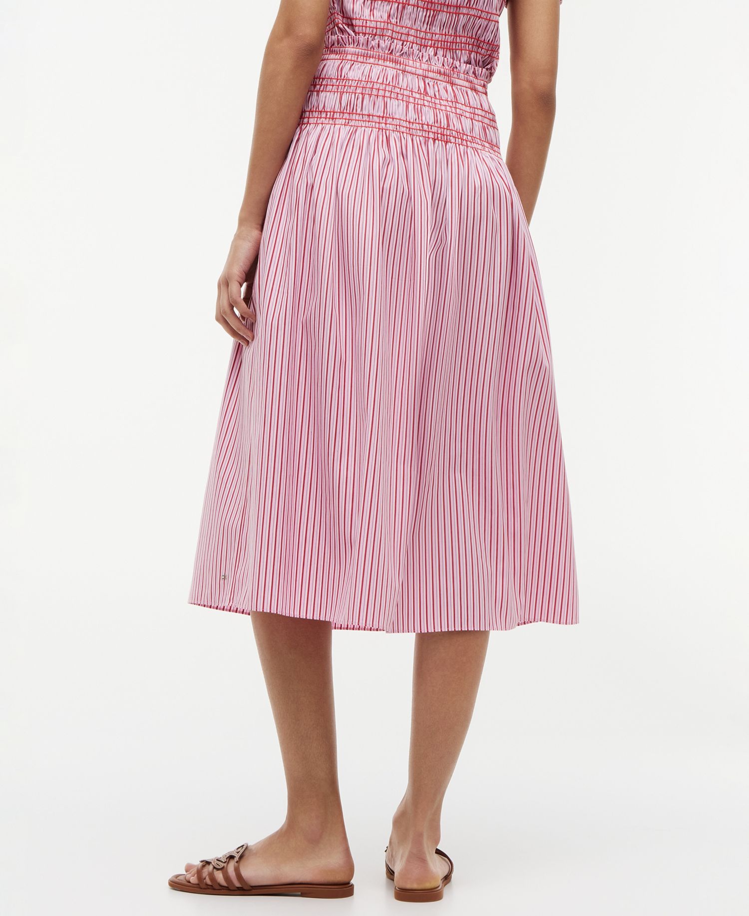 Women's Cotton Smocked Striped Midi Skirt