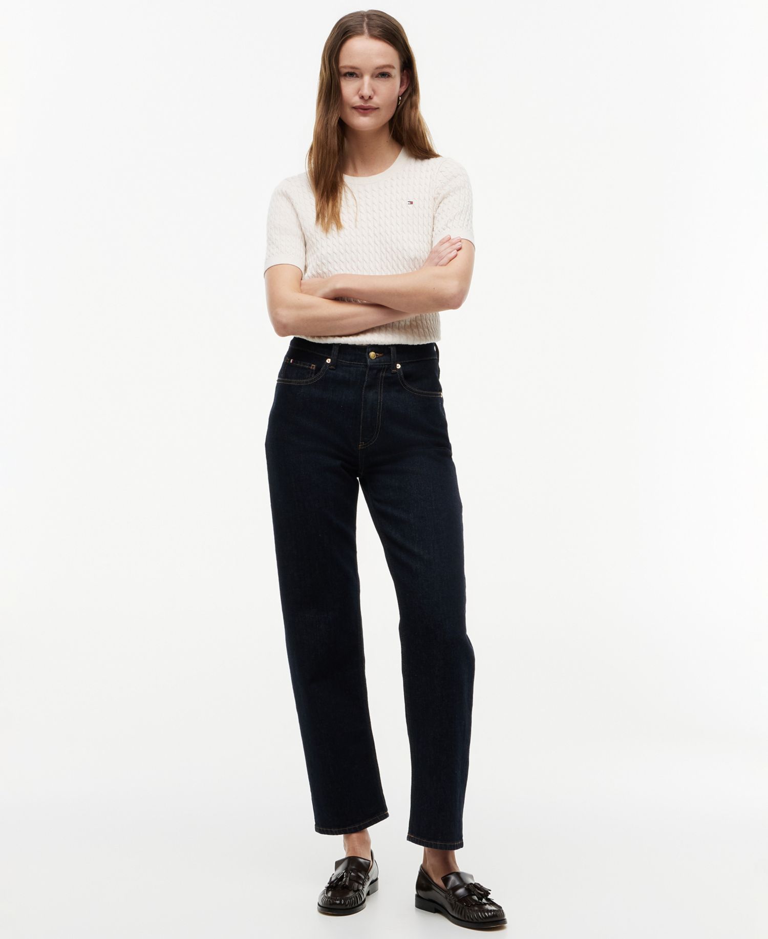 Women's High-Waist Tapered Ankle Cotton Jeans