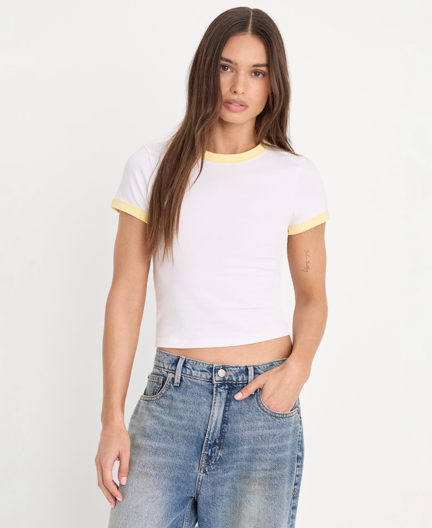 Women's Super Stretch Baby Ringer Crewneck T-Shirt
