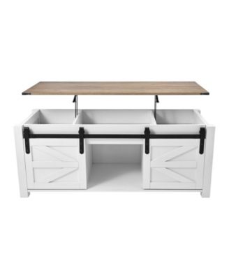 Lift Top Coffee Table with Hidden Storage and Barn Door