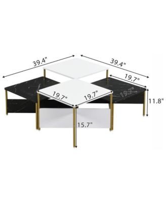 Mid-Century Square Nesting Coffee Table Set of 4, Adjustable Combined Center Table for Home Living Room Decor