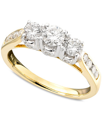 Macy's Three-Stone Diamond Ring in Two-Tone 14k Gold (1 ct. t.w.) - Macy's
