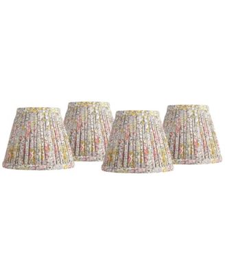 Nelle 3 1/2" Top x 6" Bottom x 5" High x 5" Slant Print Lamp Shade Replacement Set of 4 Yellow Peach Pleated Clip On Candelabra