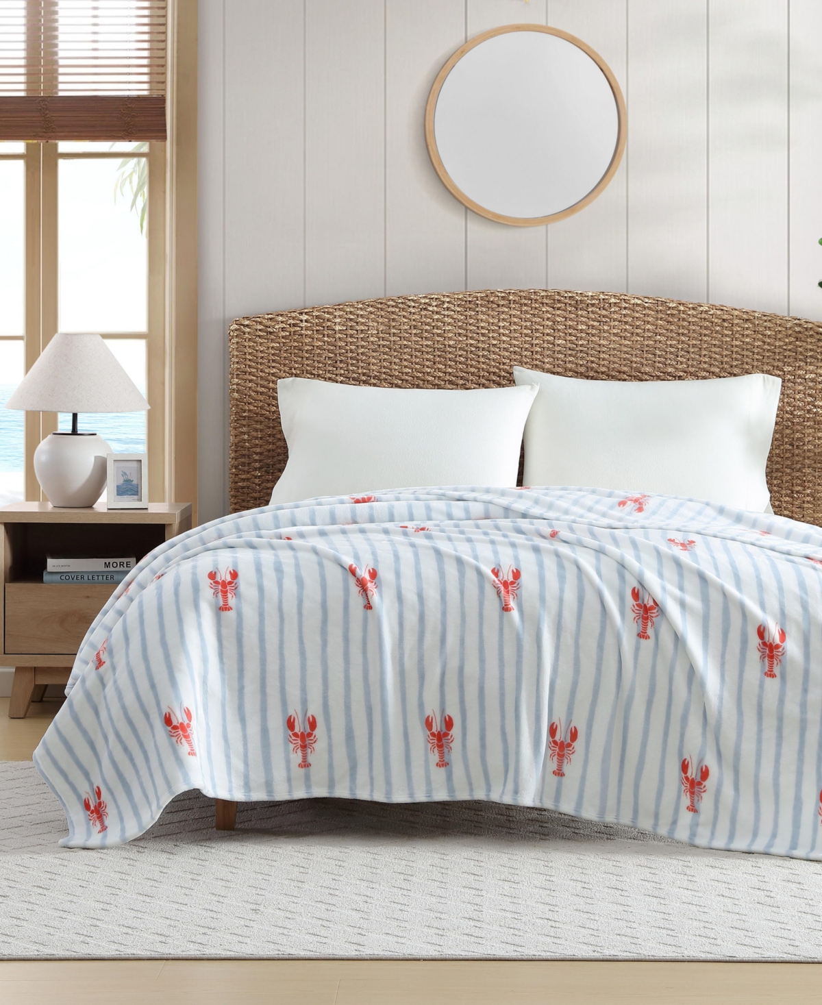 Nautica Lobster Watercolor Stripes Plush Blanket