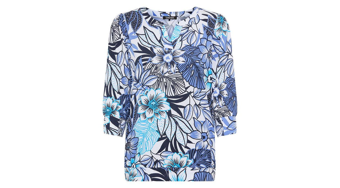 Женская футболка Olsen Floral Split Neck, цвет: Синий — фото 3