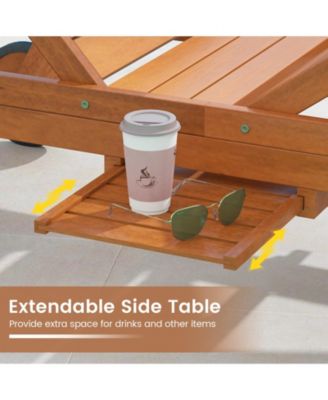 4-Position Outdoor Wood Chaise Lounge with Wheels and Side Table