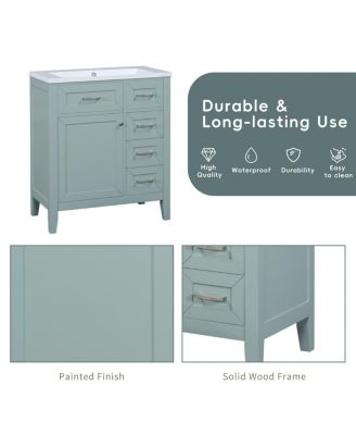30 Inch Modern Bathroom Vanity Base without Sink, Solid Wood Cabinet with Drawers and Door Shelf, Freestanding Storage.