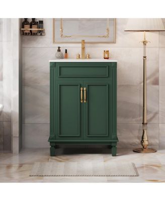 24 Inch Freestanding Bathroom Vanity with Ceramic Sink, Soft Close Storage, Solid Wood Cabinet for Small Spaces.