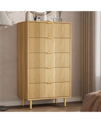 Fluted Dresser for Bedroom with Drawers, Tall Modern Chest of Drawers with Metal Handle, Wooden Closet Clothes Storage Organizer