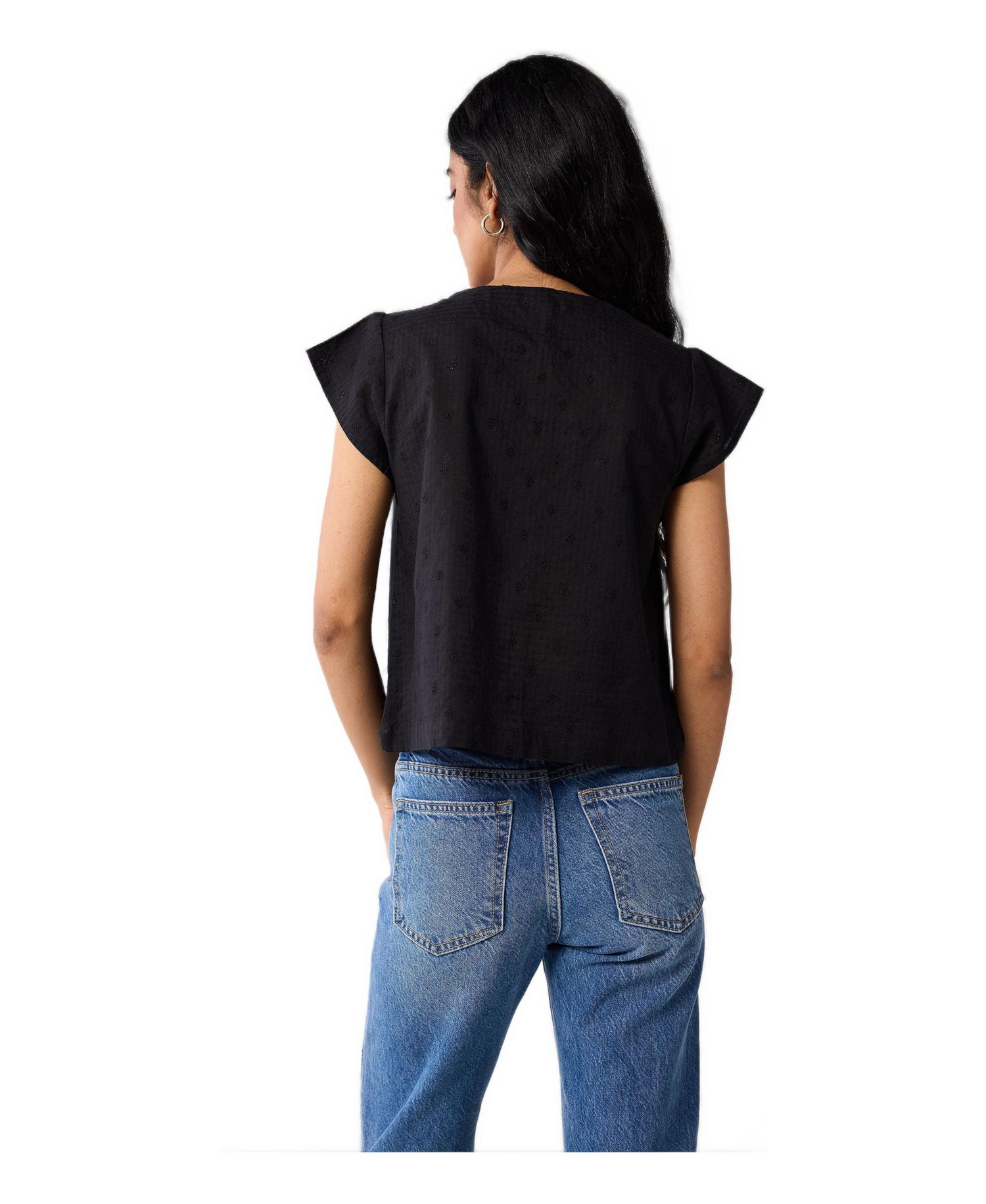 Women's V-Neck Embroidered Top with Front Buttons