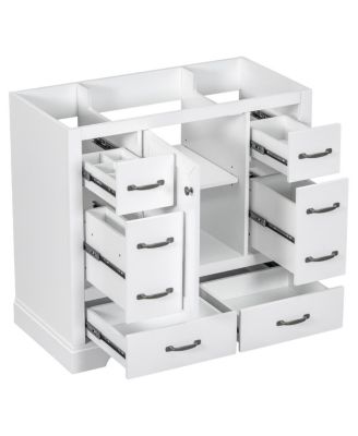 36 Inch Modern Bathroom Vanity Base without Sink, Solid Wood and MDF Cabinet, 6 Drawers and Adjustable Shelf, Freestanding Storage.