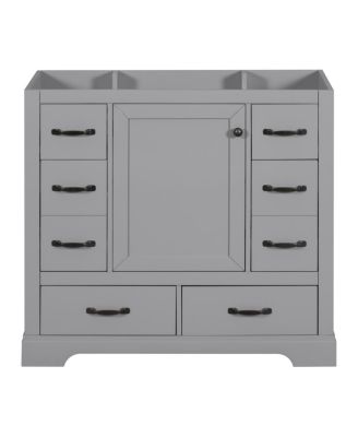 36 Inch Modern Bathroom Vanity Base without Sink, Solid Wood and MDF Cabinet, 6 Drawers and Adjustable Shelf, Freestanding Storage.
