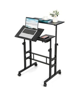 Mobile Stand-Up Desk with 2 Tilting Desktops, Adjustable Height