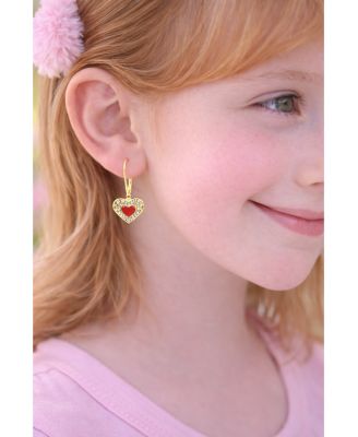 Girls 18K Yellow Gold Plated Heart Hypoallergenic Earrings with Sterling Silver Leverbacks