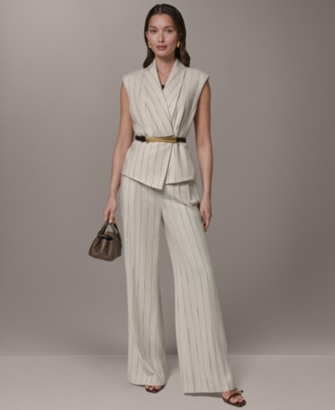 Женские Donna Karan New York Women's Sleeveless Belted Vest and High Waisted Wide-Leg Pants