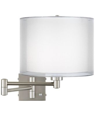 Modern Swing Arm Wall Lamp Brushed Nickel Plug-In Light Fixture Double Sheer Silver Drum Shade Bedroom