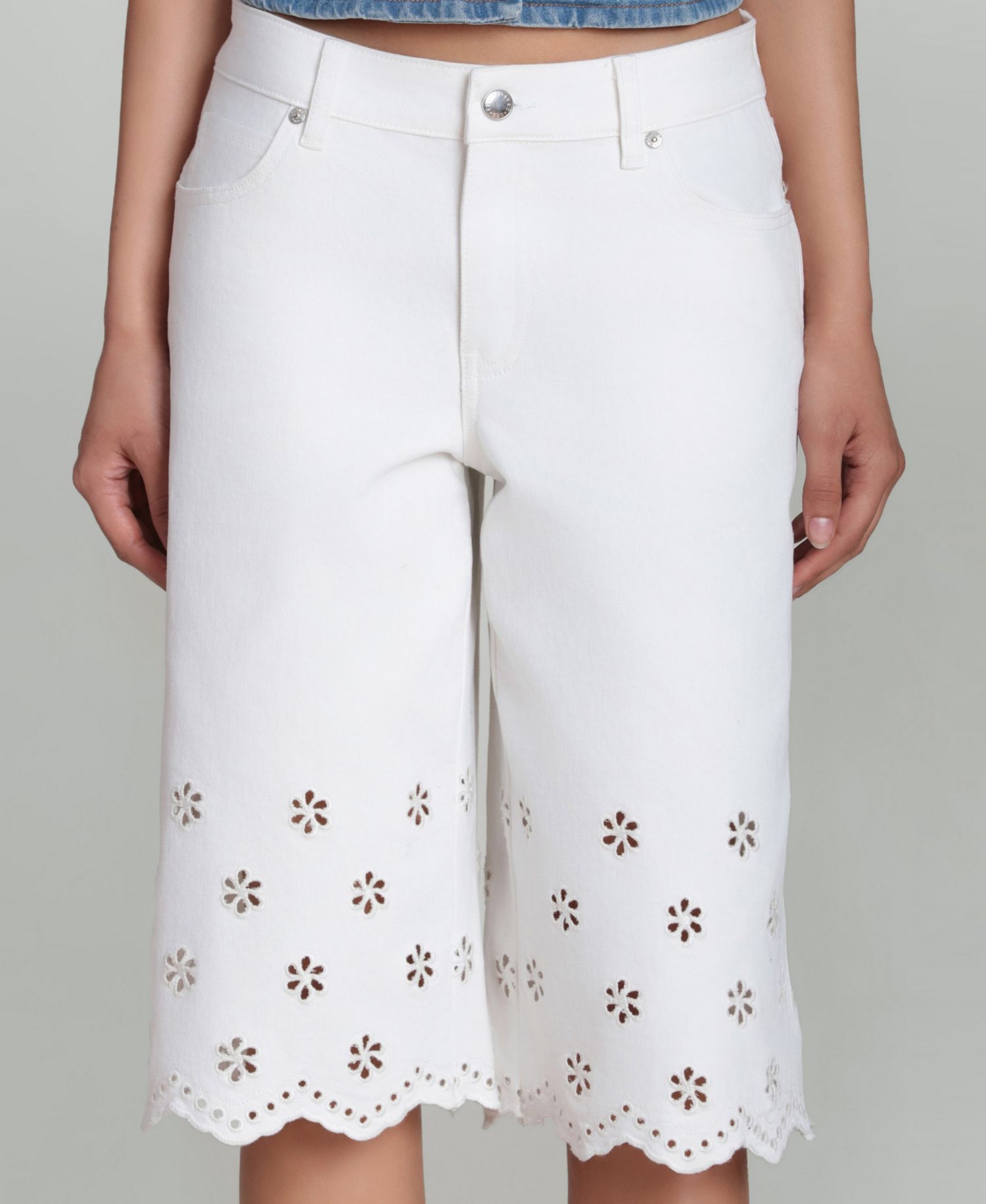 Women's Mid-Rise Floral Cutout Detail Shorts