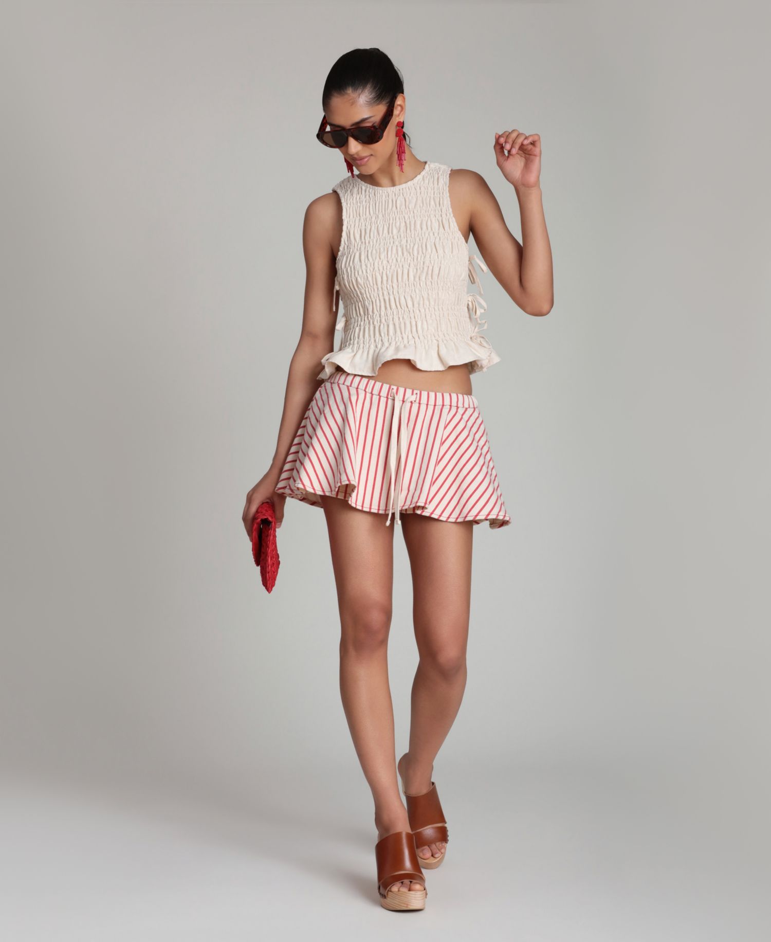 Women's Striped Drawstring Mini Skort