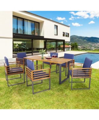 Acacia Wood Patio Dining Chairs Set of 6 with Seat and Back Cushions