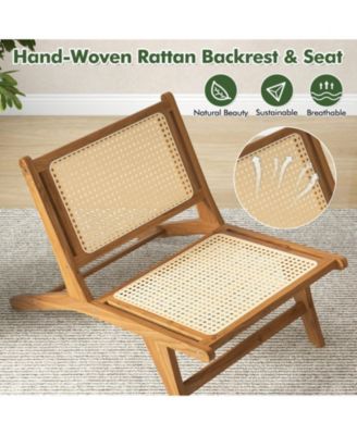 Teak Wood Dining Chair with Handwoven Rattan Seat and Backrest
