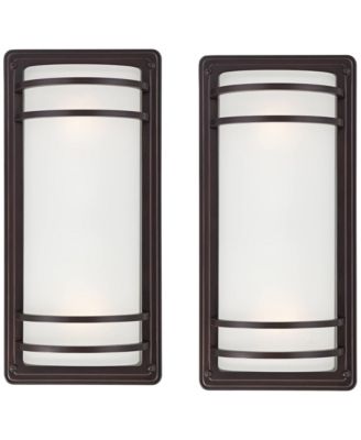 Habitat Modern Industrial Outdoor Wall Light Fixtures Set of 2 Rubbed Bronze 16" Opal Glass for Post Exterior Barn Deck