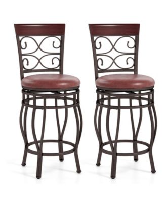 26" Swivel Bar Stools Set of 2 with Upholstered Seat Scroll Backrest Footrest