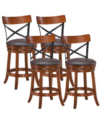 Set of 4 Bar Stools Swivel 25'' Dining Bar Chairs with Rubber Wood Legs