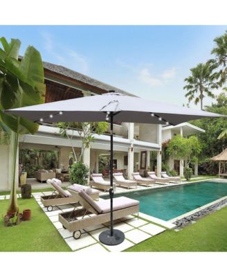 10 x 6.5t Rectangular Patio Solar LED Lighted Outdoor Umbrellas with Crank and Push Button Tilt