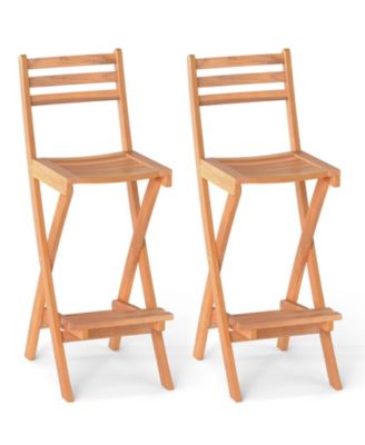 Outdoor Folding Bar Stools Set of 2 w/Backrest Footrest Wooden Barstools