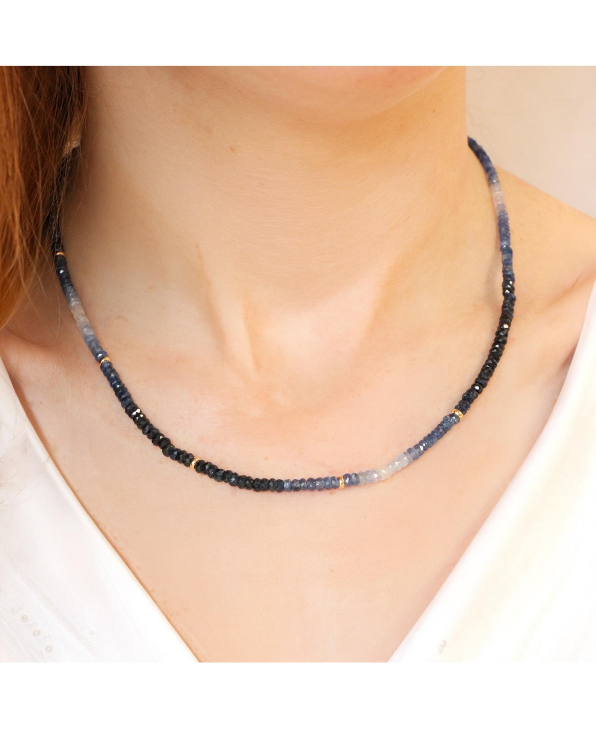 The Lovery Blue Sapphire Ombre Bead Necklace 14K Yellow Gold