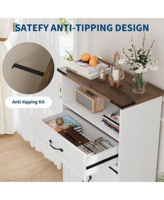 Farmhouse Bathroom Storage Cabinet - Wooden Furniture with Doors, Drawers and Adjustable Shelf - Rustic Organizer for Kitchen, Laundry