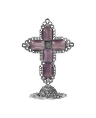 Pewter Amethyst Glass Moonstone Octagon Cross Plaque
