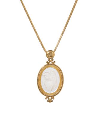 14k Gold Dipped Oval Glass Angel Intaglio Necklace