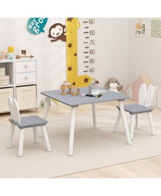3 Pieces Kids Table and Chairs Set Children Wooden Furniture Set w/ Solid Wood Legs