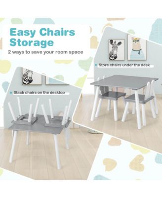 3 Pieces Kids Table and Chairs Set Children Wooden Furniture Set w/ Solid Wood Legs