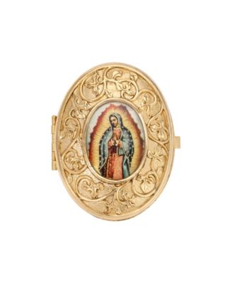 Gold Tone Our Lady of Guadalupe Decal Oval Pill Box