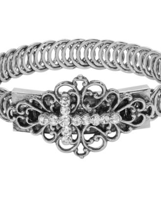 Silver Tone Clear Stone Cross Bracelet