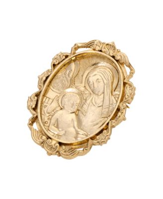 Gold Tone Virgin Mary Child Oval Pin