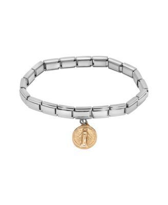 Silver Tone Oval Gold Miraculous Medal Charm Bracelet