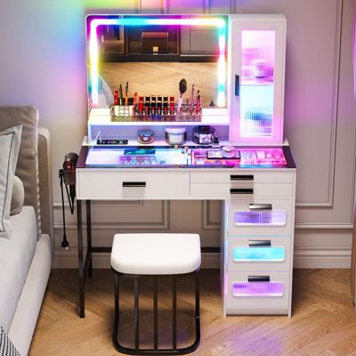 LED Vanity Desk Set with RGB Mirror, Remote & Charging Station