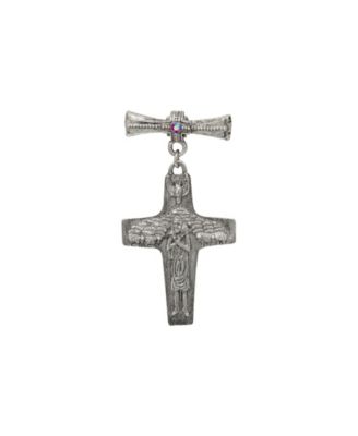 Pewter Tone Siam Red Stone Pope Francis Cross Pin