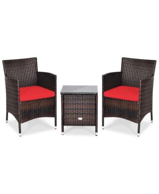 3PCS Patio Rattan Chair and Table Furniture Set Outdoor w/ Cushion