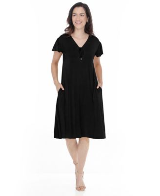 Women's V-Neck Tie-Front Flutter-Sleeve Shift Dress