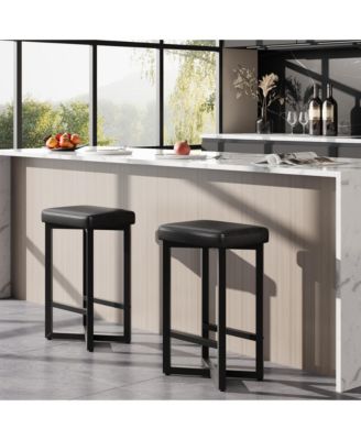 24.6" Counter Stools Set of 2, PU Leather Backless X-Frame